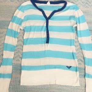 Roxy White and Aqua Striped Long sleeve Shirt